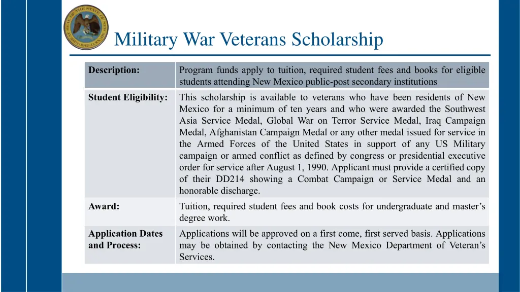 military war veterans scholarship