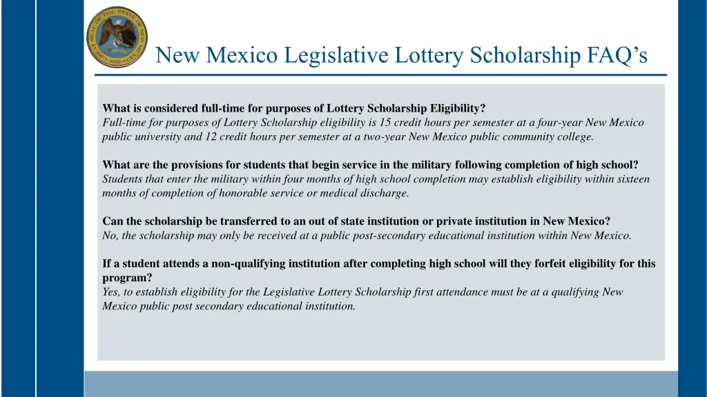 new mexico legislative lottery scholarship faq s 1