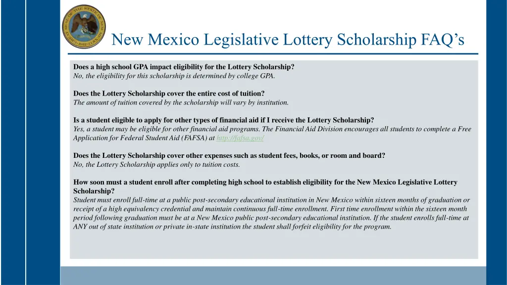 new mexico legislative lottery scholarship faq s