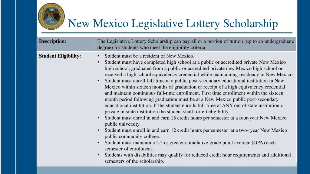 new mexico legislative lottery scholarship