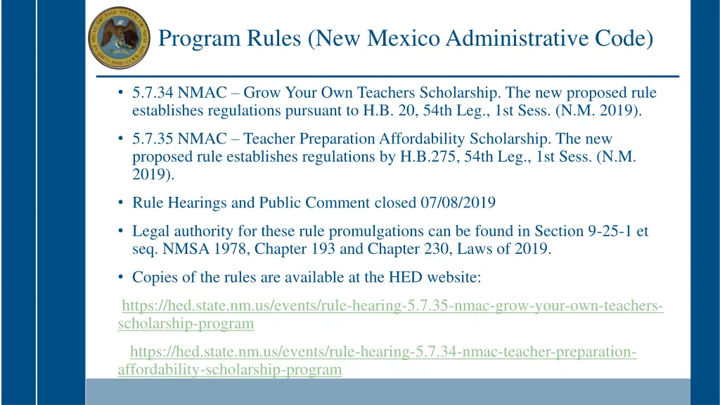 program rules new mexico administrative code