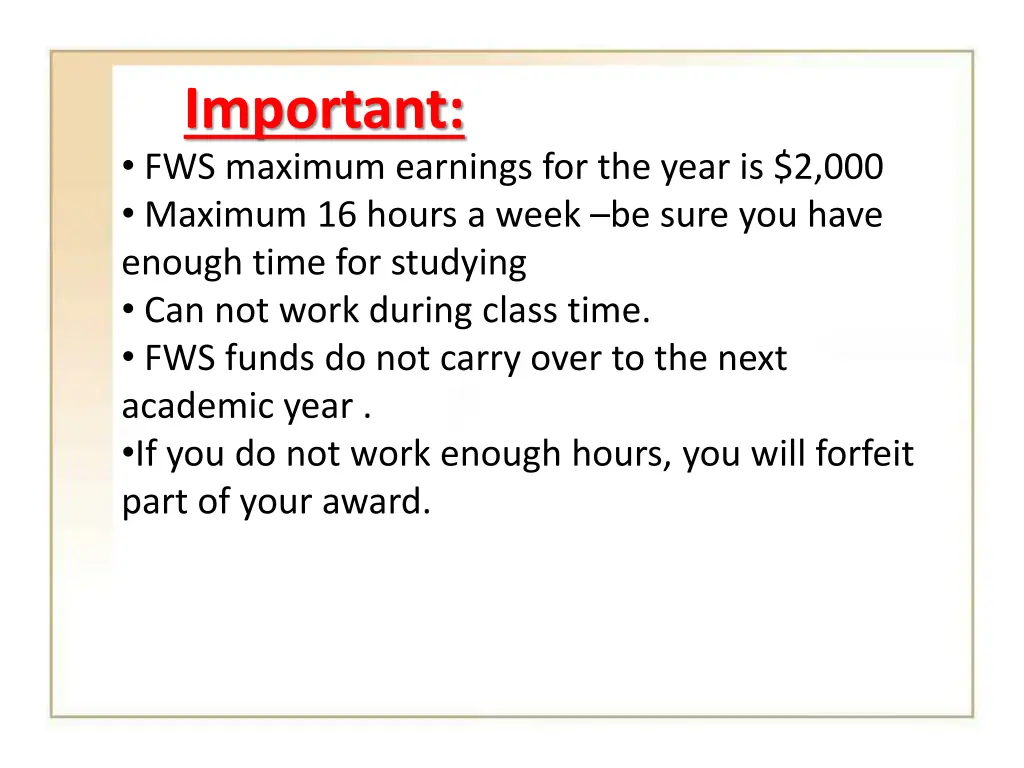 important fws maximum earnings for the year