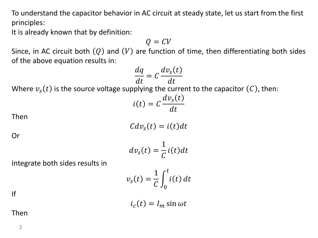 to understand the capacitor behavior