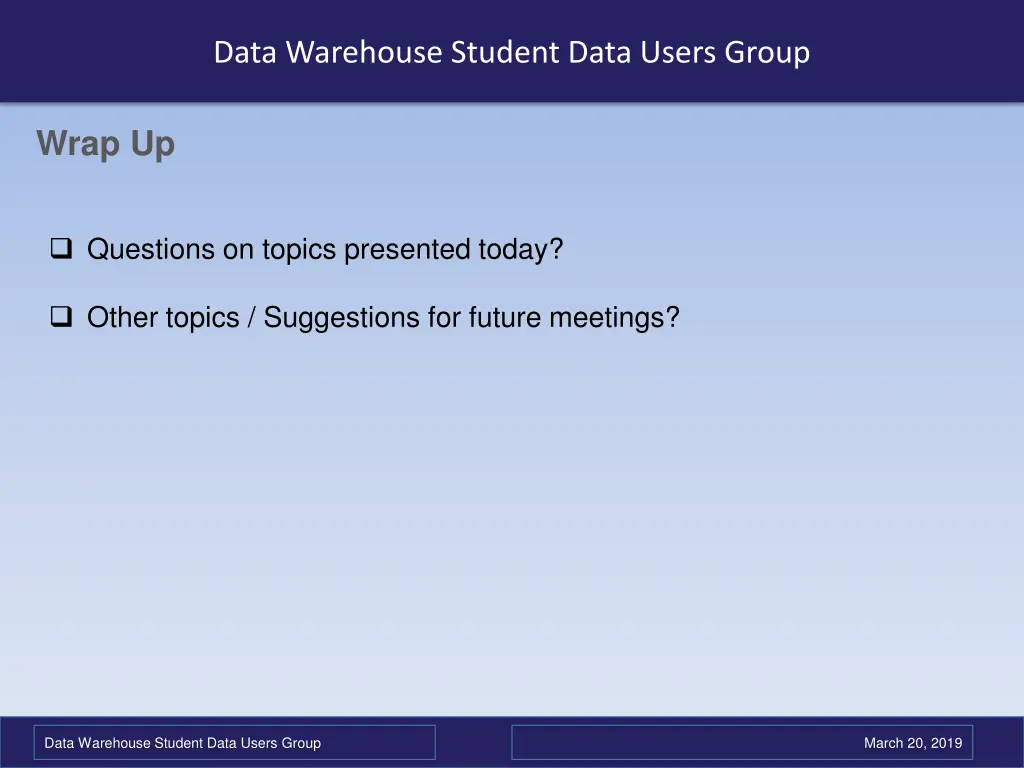 data warehouse student data users group 1