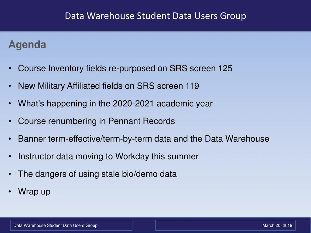 data warehouse student data users group