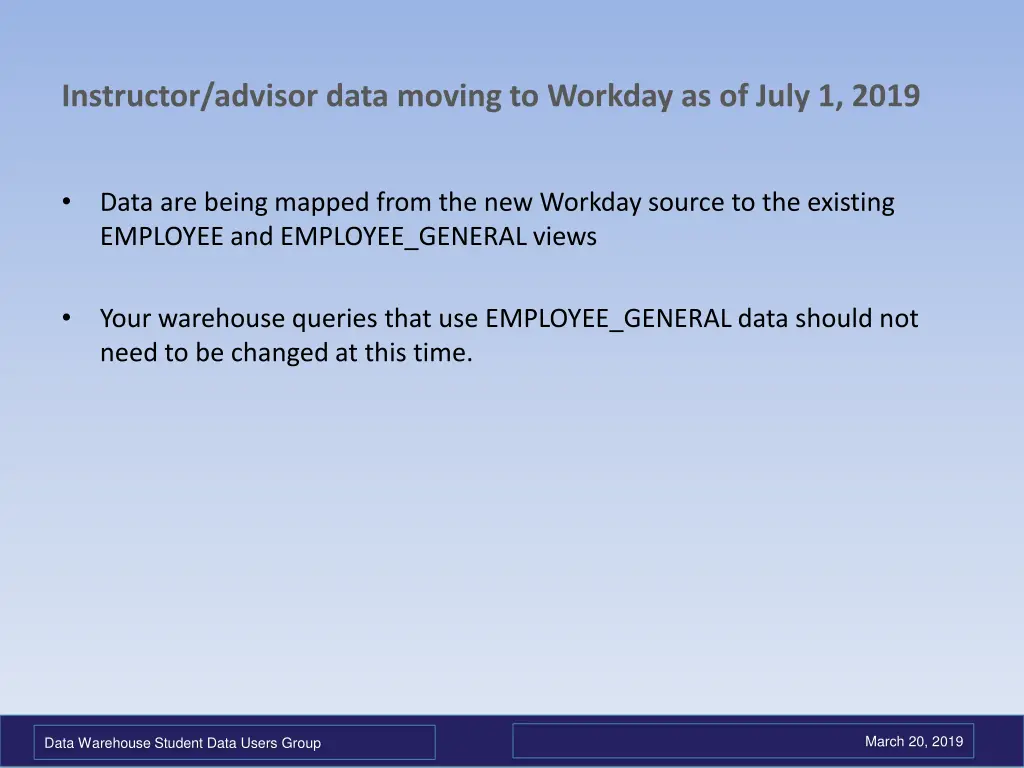 instructor advisor data moving to workday