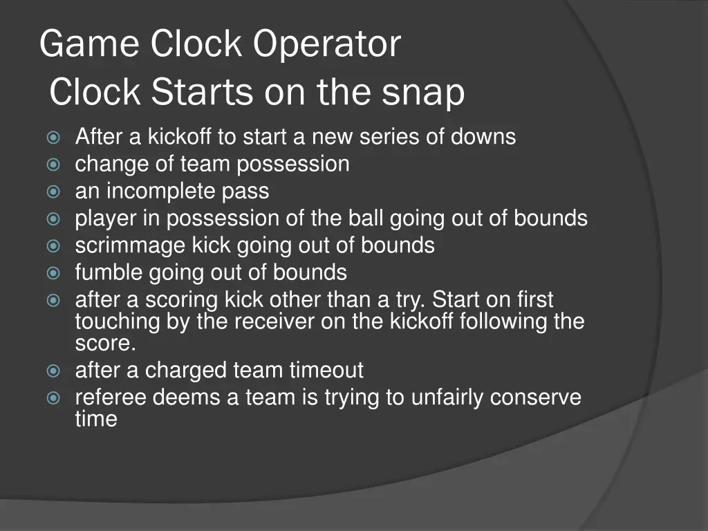 game clock operator clock starts on the snap