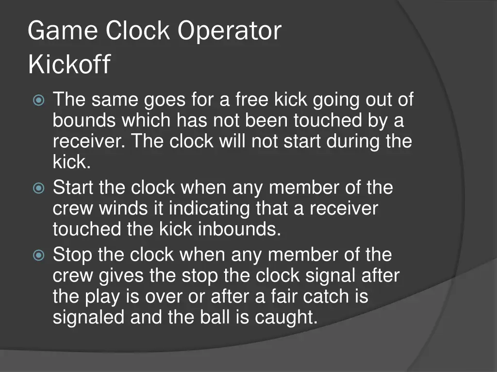 game clock operator kickoff