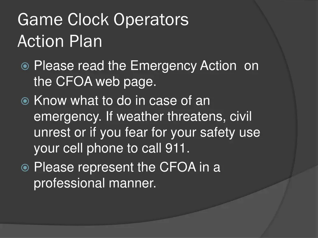 game clock operators action plan