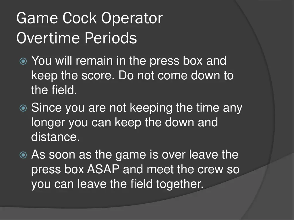 game cock operator overtime periods