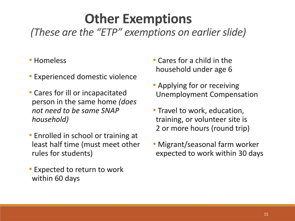 other exemptions these are the etp exemptions