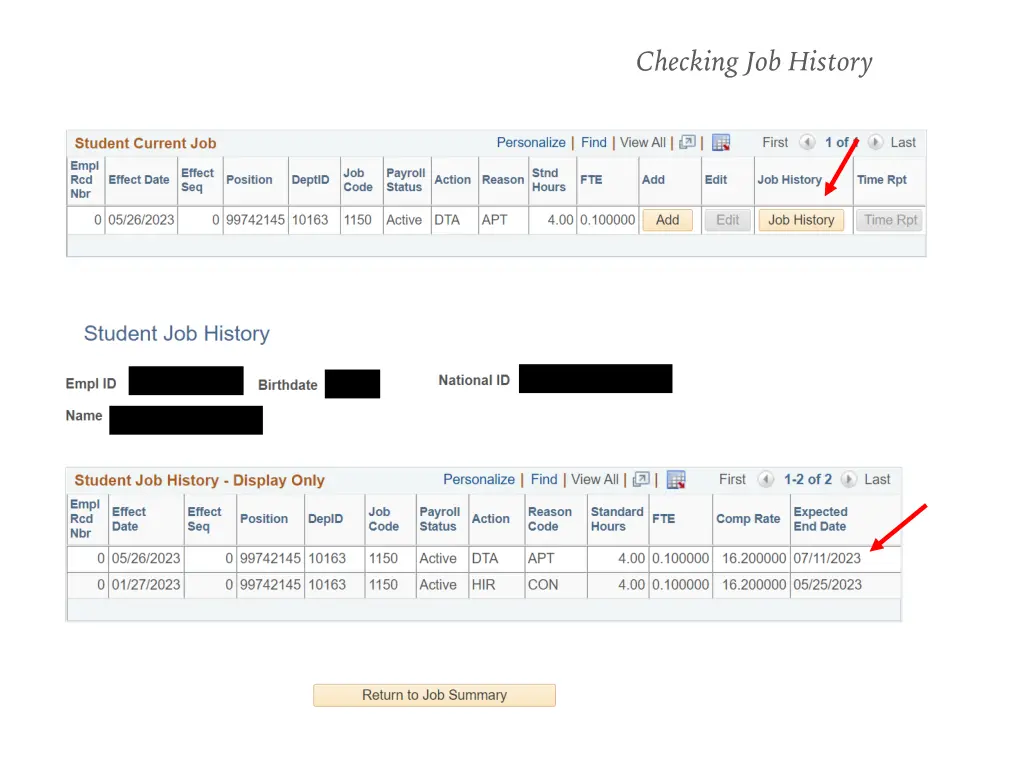 checking job history