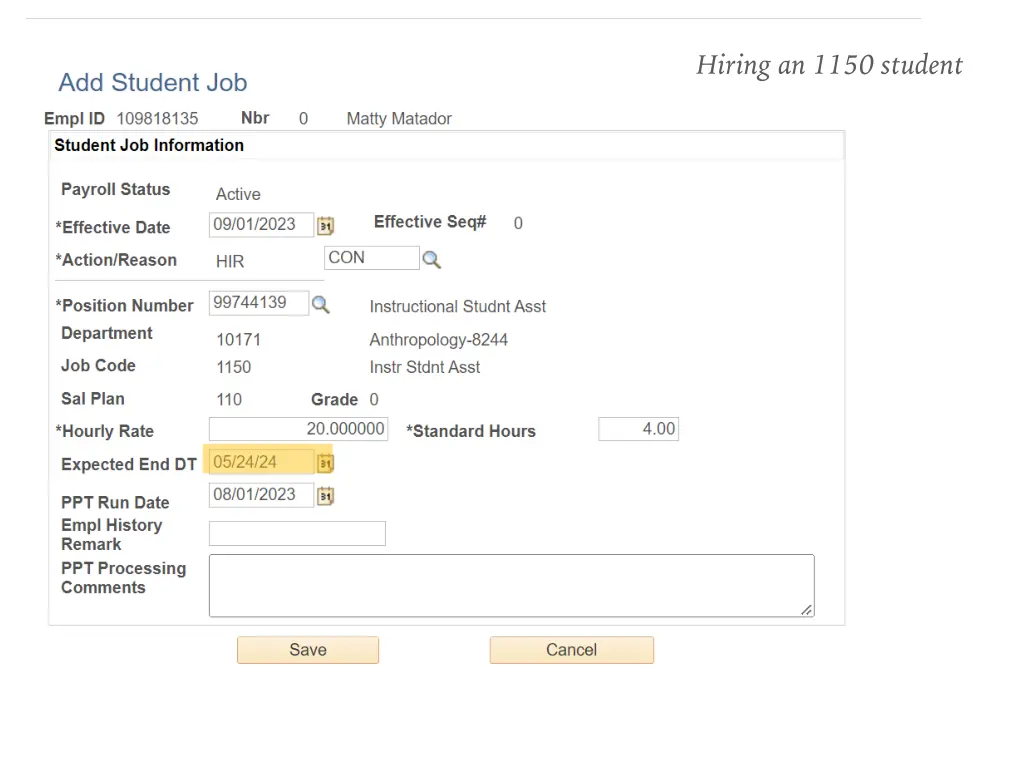 hiring an 1150 student