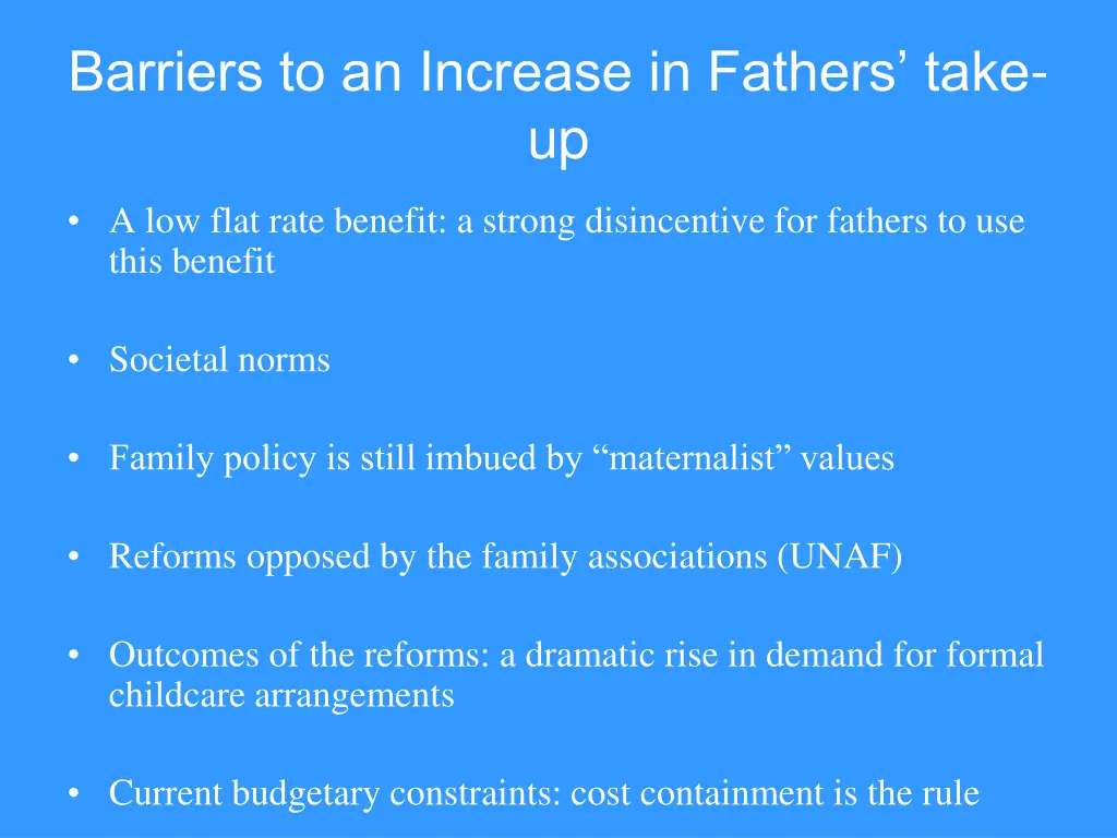 barriers to an increase in fathers take up