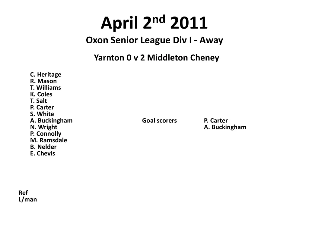 april 2 nd 2011 oxon senior league div i away