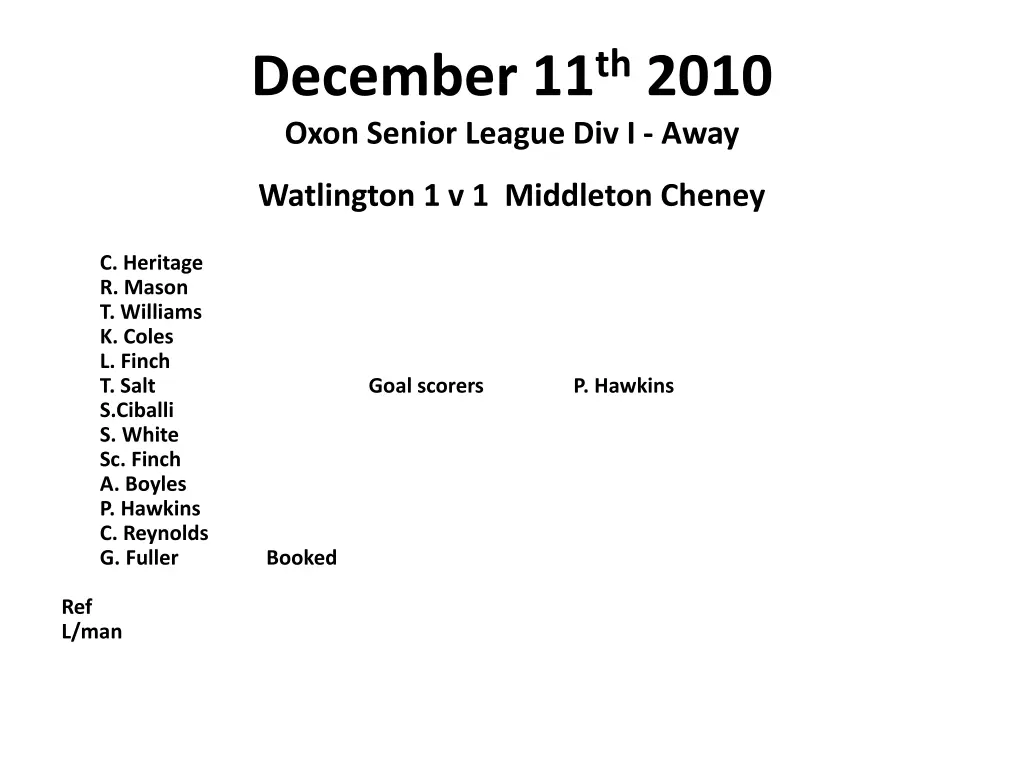 december 11 th 2010 oxon senior league div i away