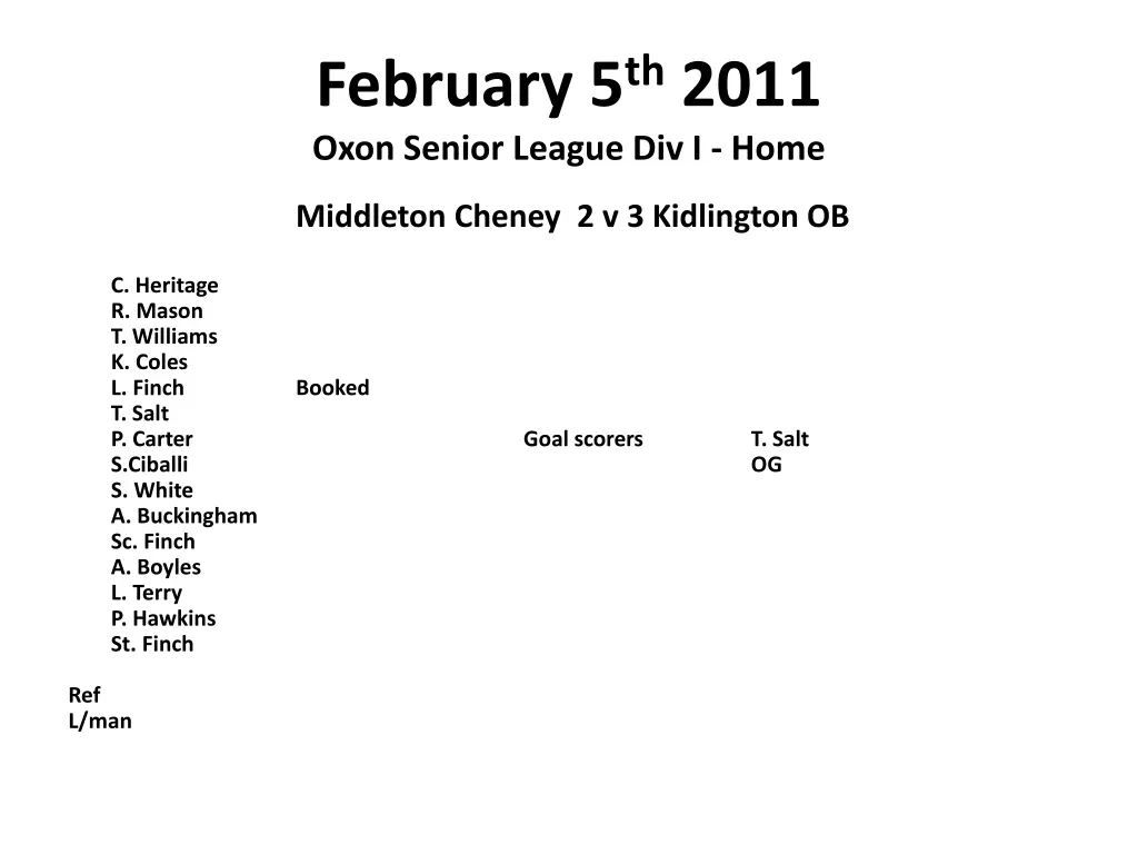 february 5 th 2011 oxon senior league div i home