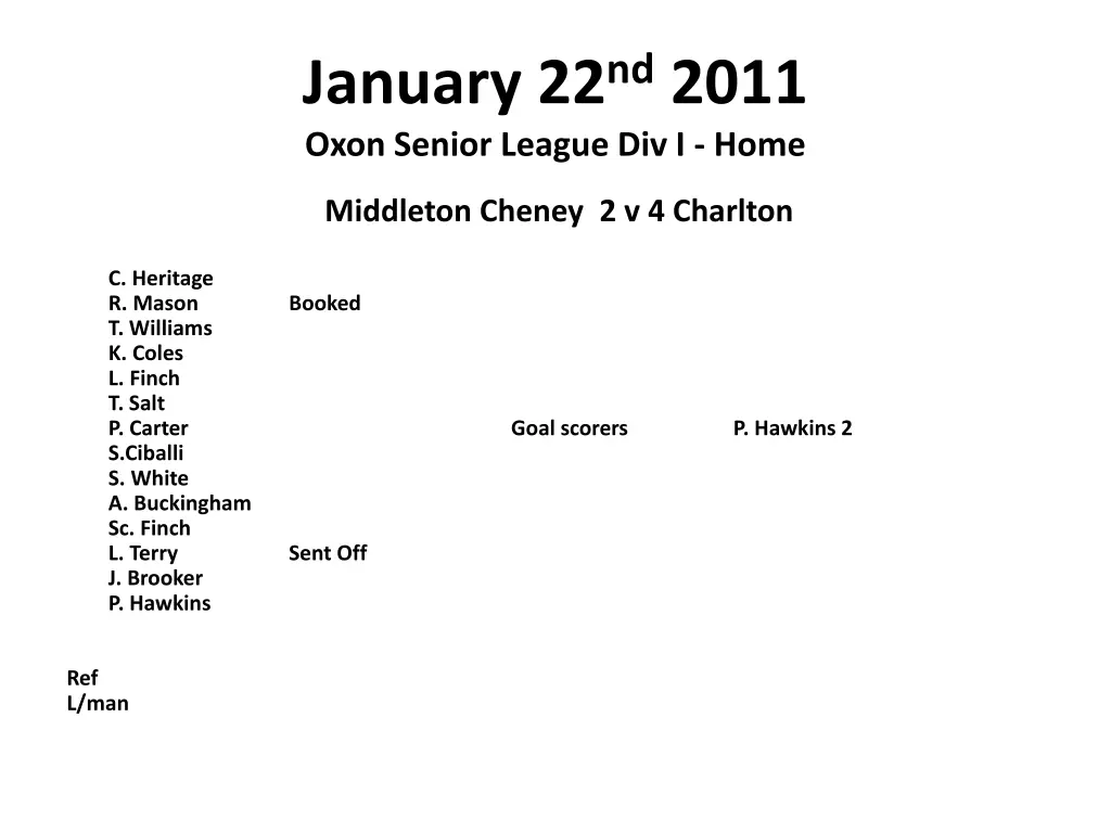 january 22 nd 2011 oxon senior league div i home