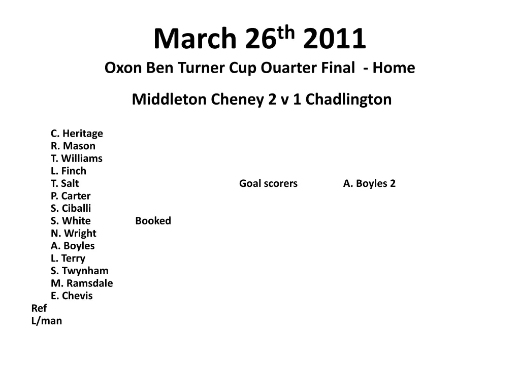 march 26 th 2011 oxon ben turner cup ouarter