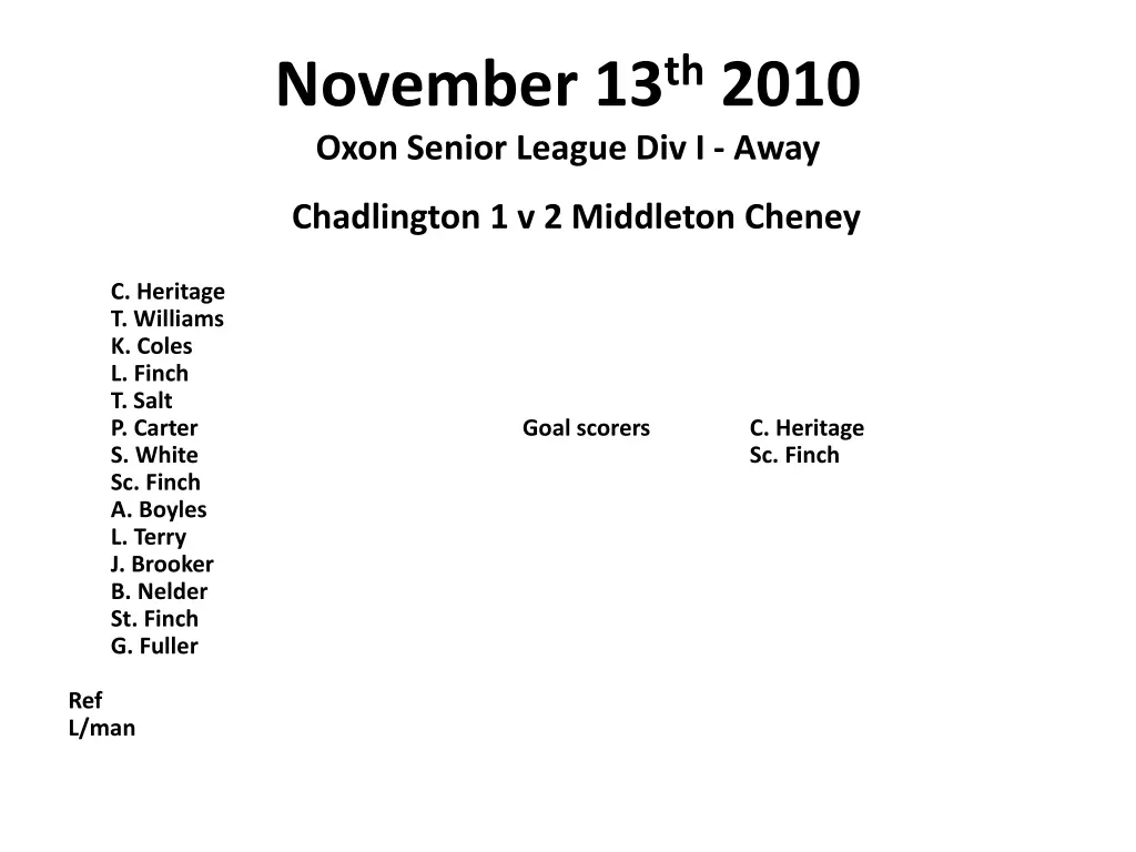 november 13 th 2010 oxon senior league div i away