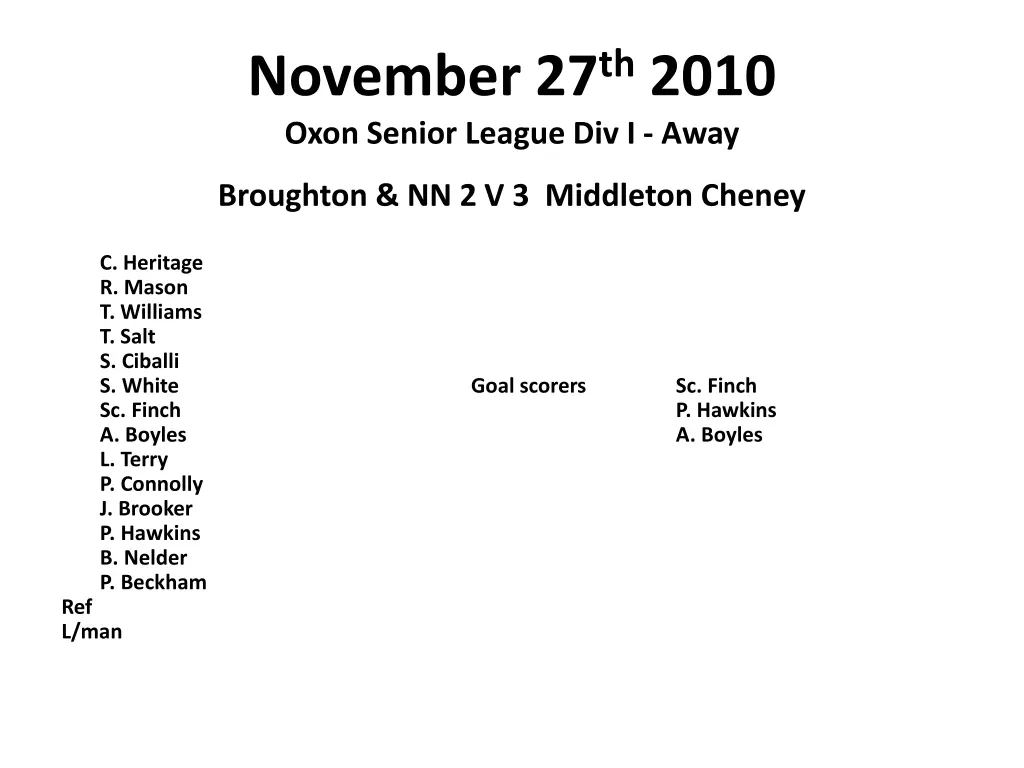 november 27 th 2010 oxon senior league div i away