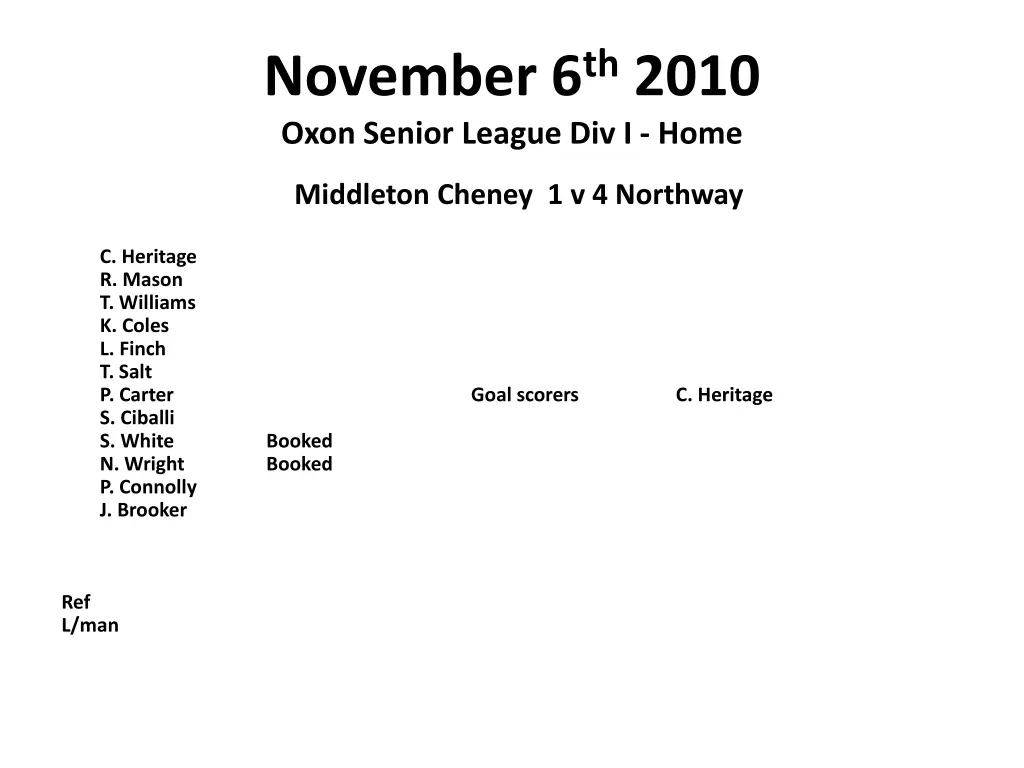 november 6 th 2010 oxon senior league div i home