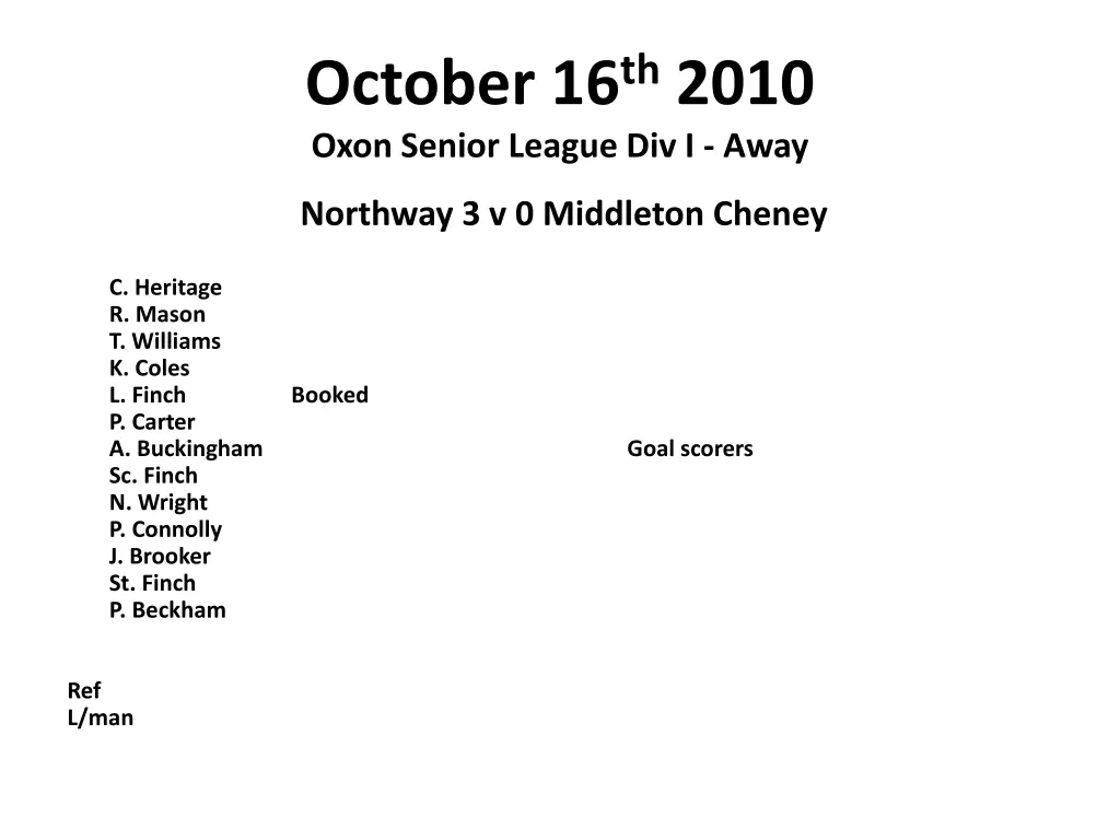 october 16 th 2010 oxon senior league div i away