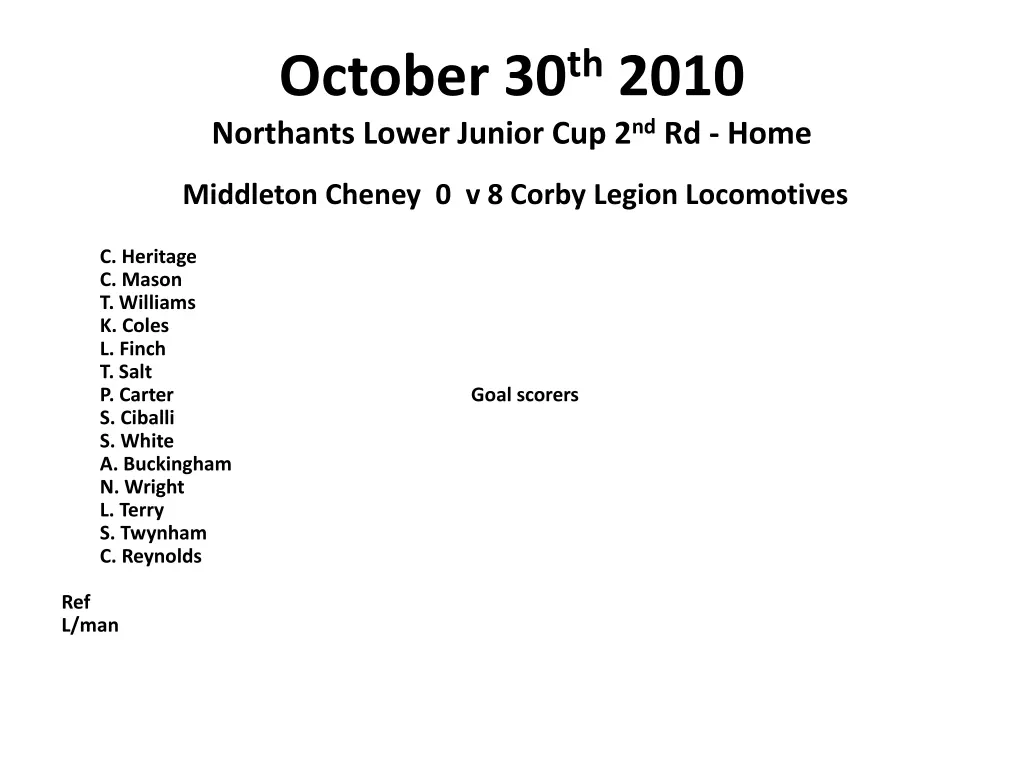 october 30 th 2010 northants lower junior