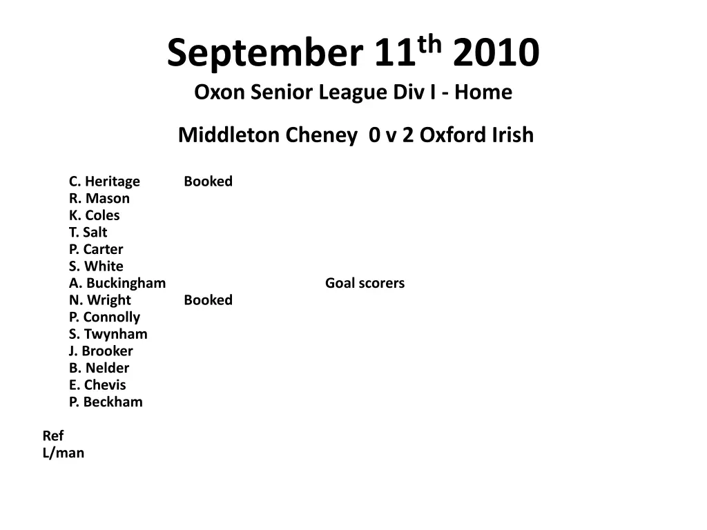 september 11 th 2010 oxon senior league div i home