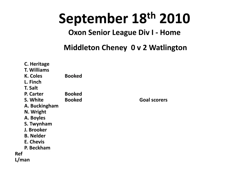 september 18 th 2010 oxon senior league div i home