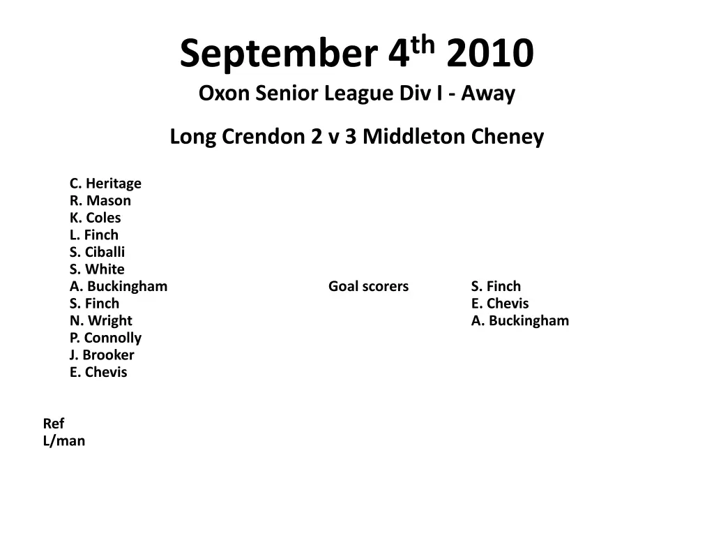 september 4 th 2010 oxon senior league div i away