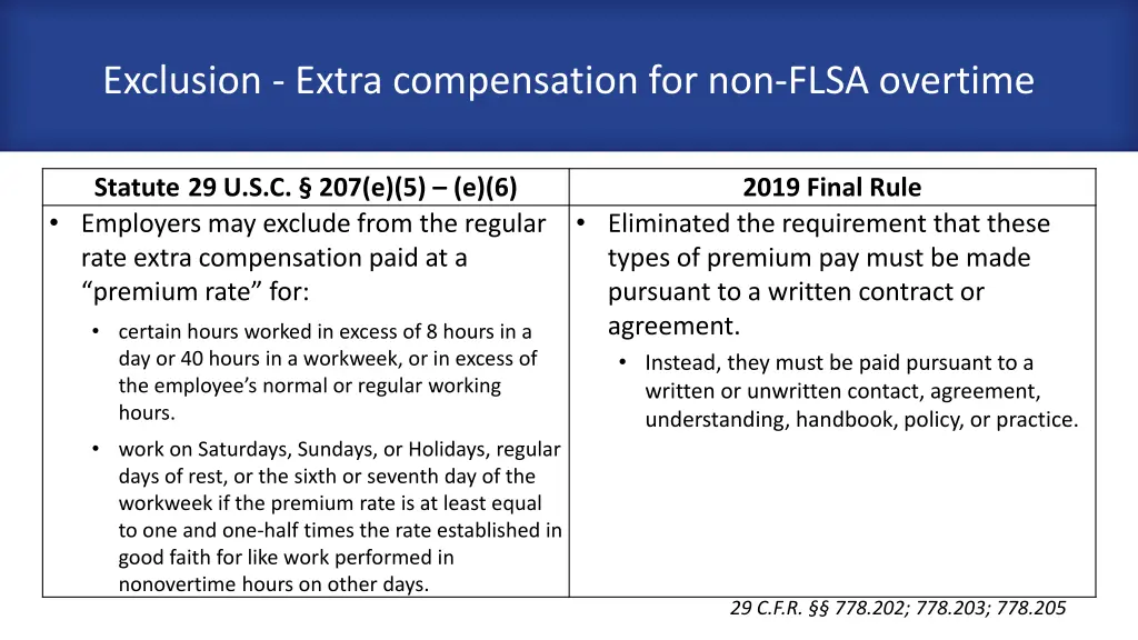 exclusion extra compensation for non flsa overtime