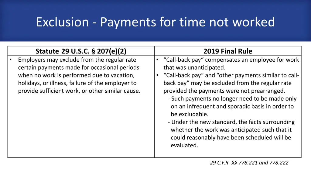 exclusion payments for time not worked 2