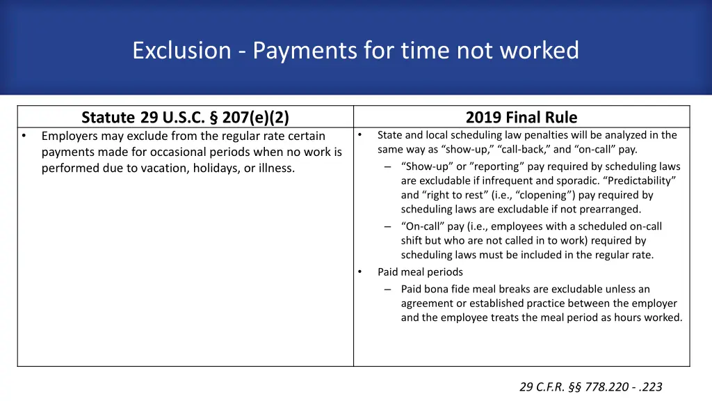 exclusion payments for time not worked 3