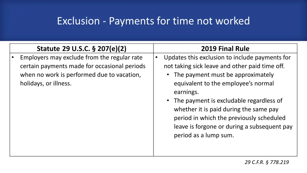 exclusion payments for time not worked