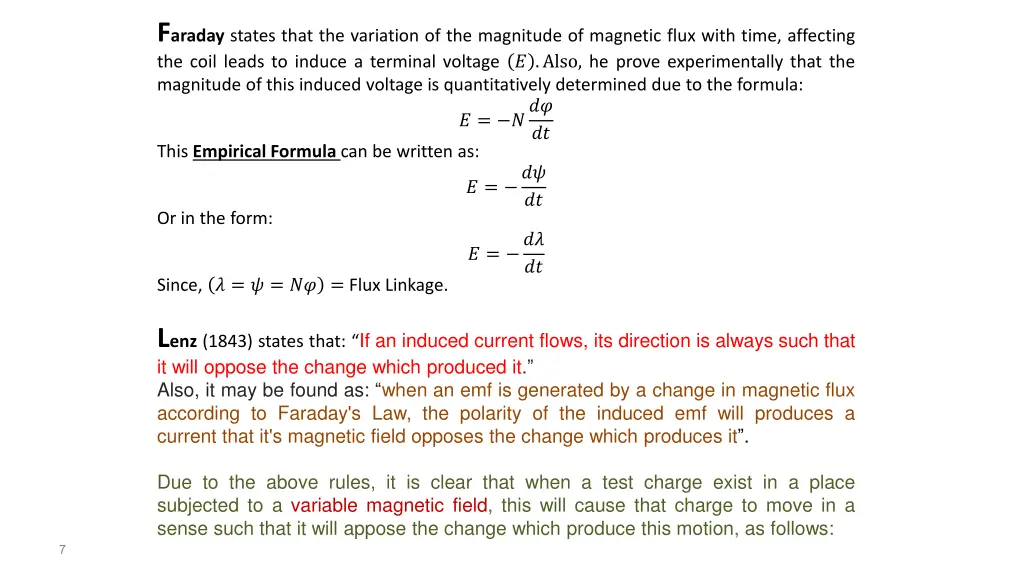 f araday states that the variation