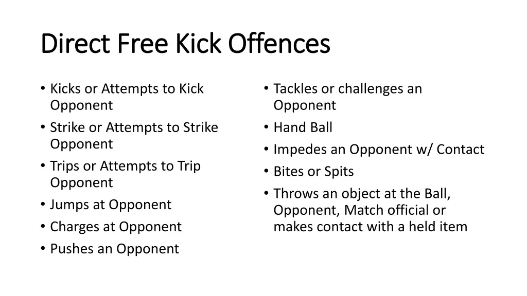 direct free kick offences direct free kick