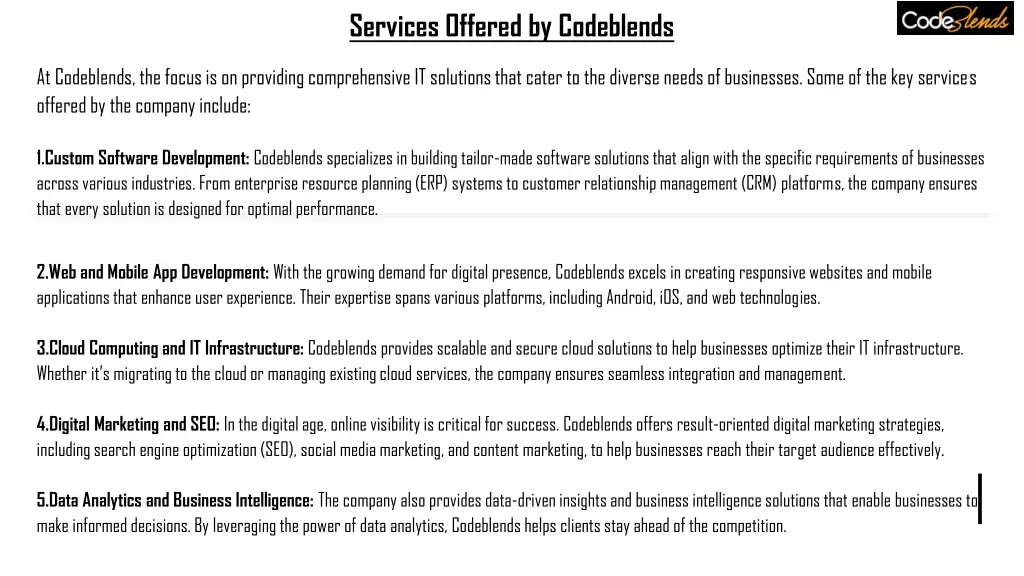 services offered by codeblends