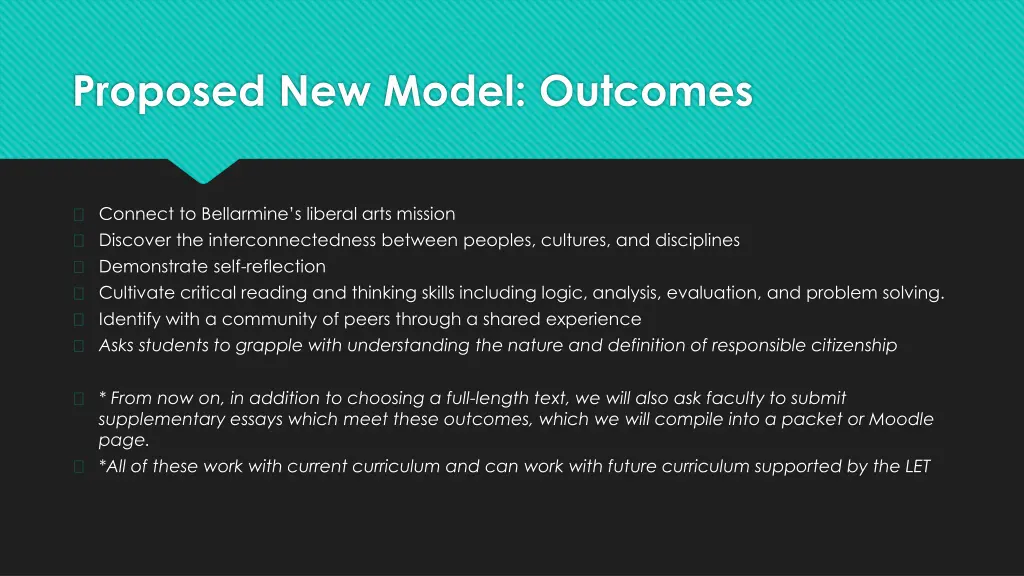 proposed new model outcomes