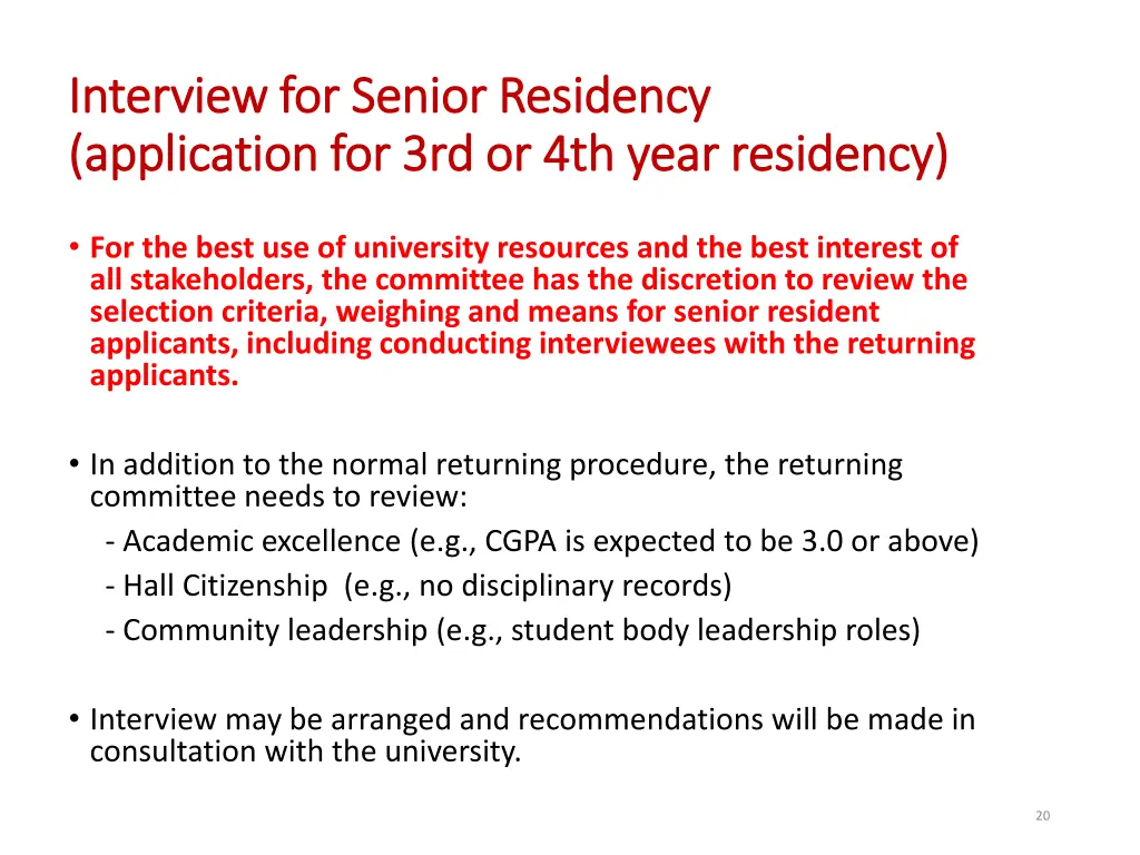 interview for senior residency interview