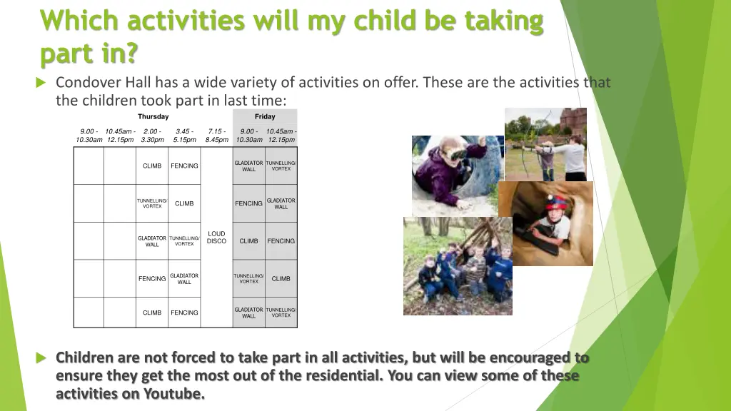 which activities will my child be taking part