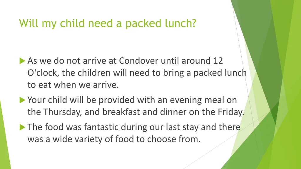 will my child need a packed lunch