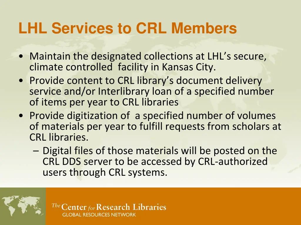 lhl services to crl members