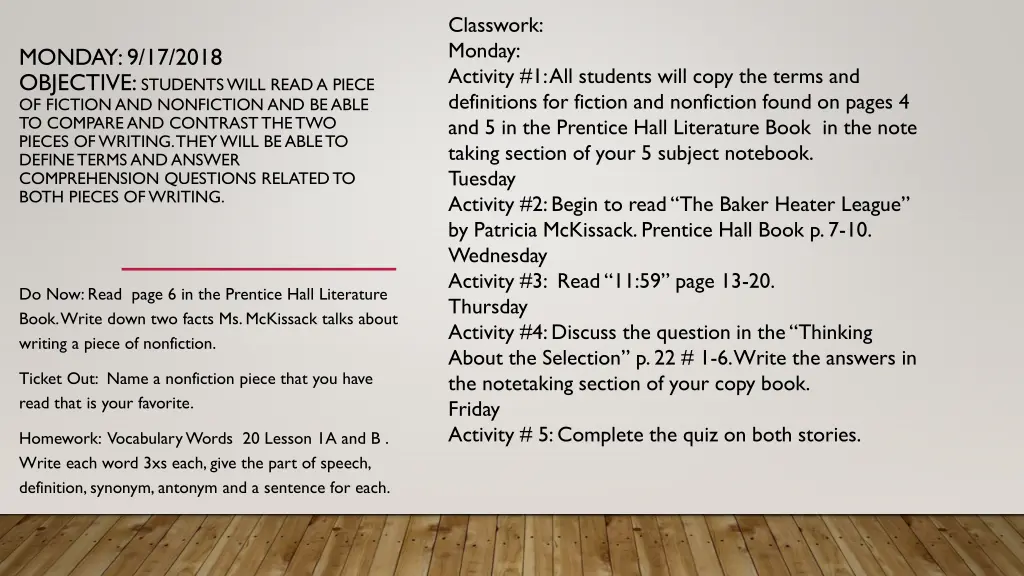 classwork monday activity 1 all students will