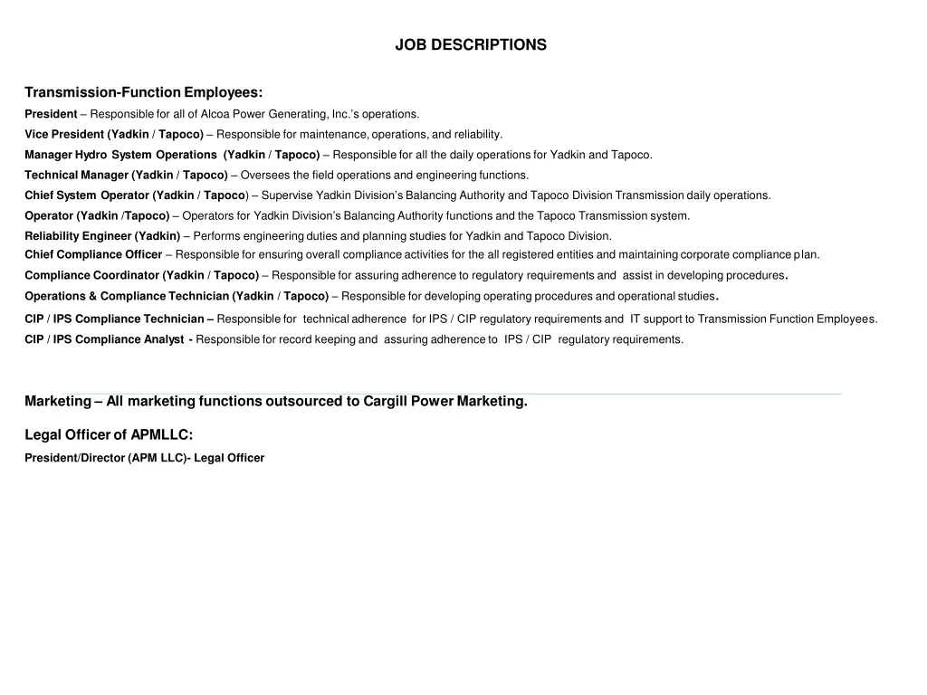 job descriptions