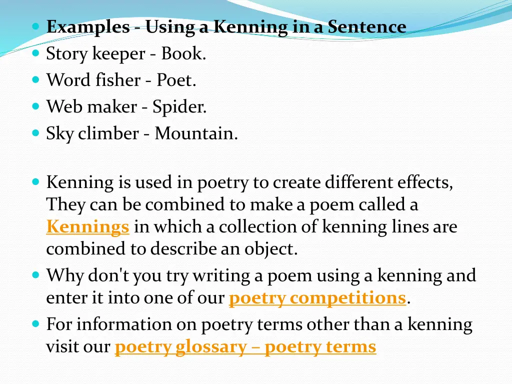 examples using a kenning in a sentence story