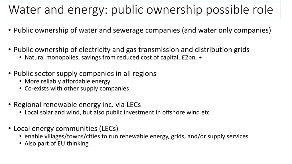 water and energy public ownership possible role