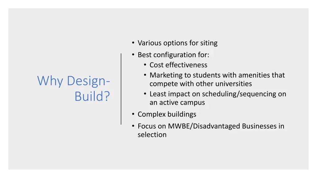 various options for siting best configuration