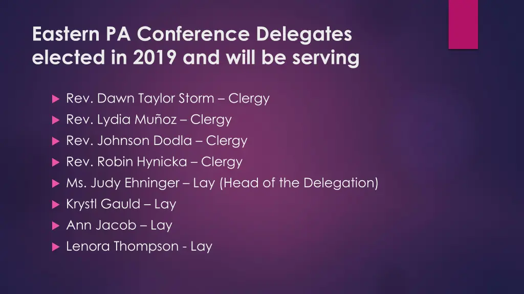 eastern pa conference delegates elected in 2019