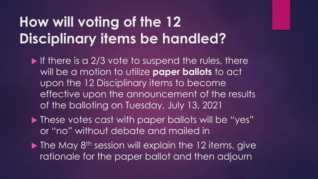 how will voting of the 12 disciplinary items